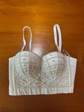 Pearl Embellished White Bustier Crop Top
